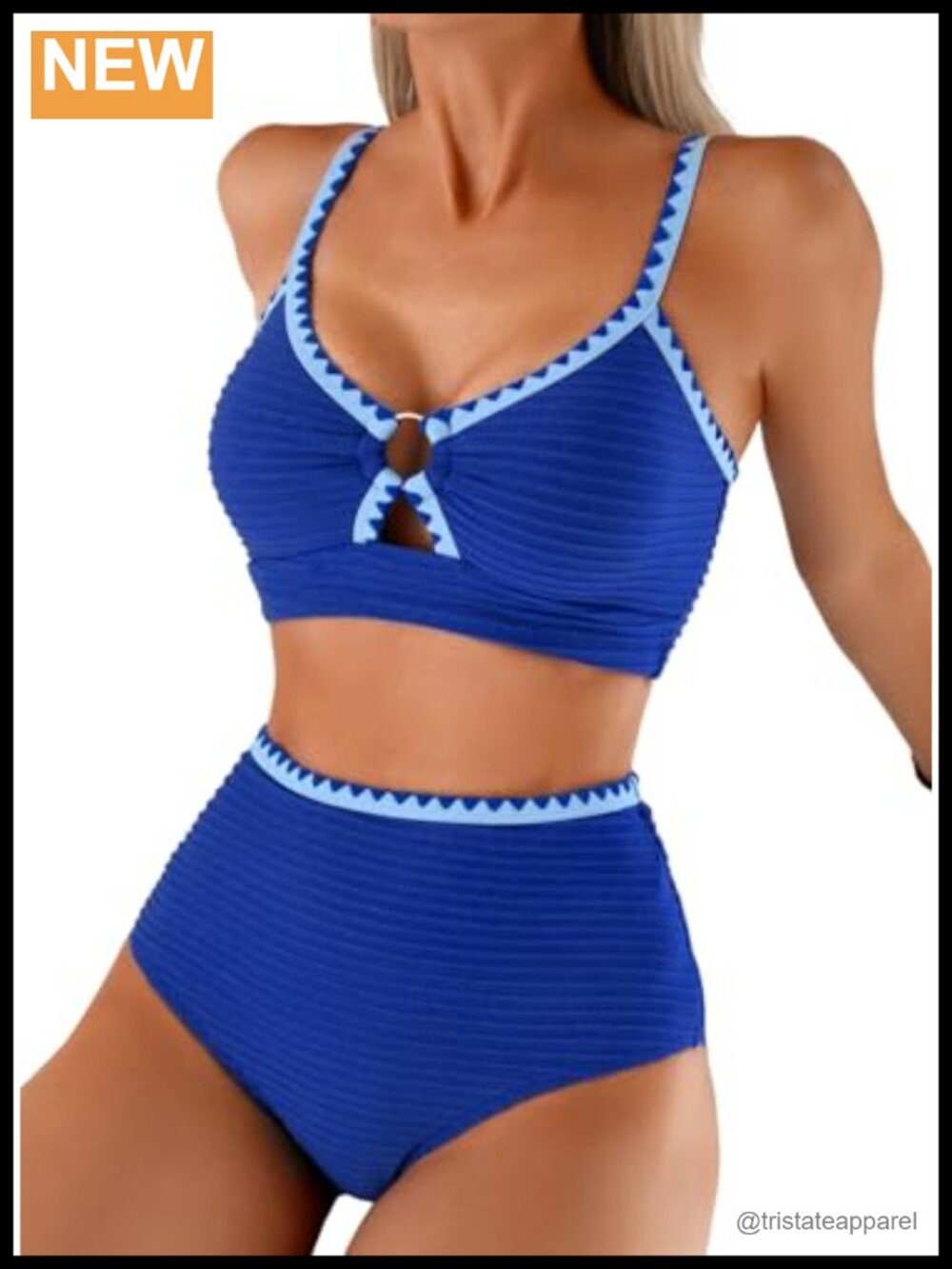 Herseas Textured 2 Piece Bikini Set O Ring High Waisted Swimsuit